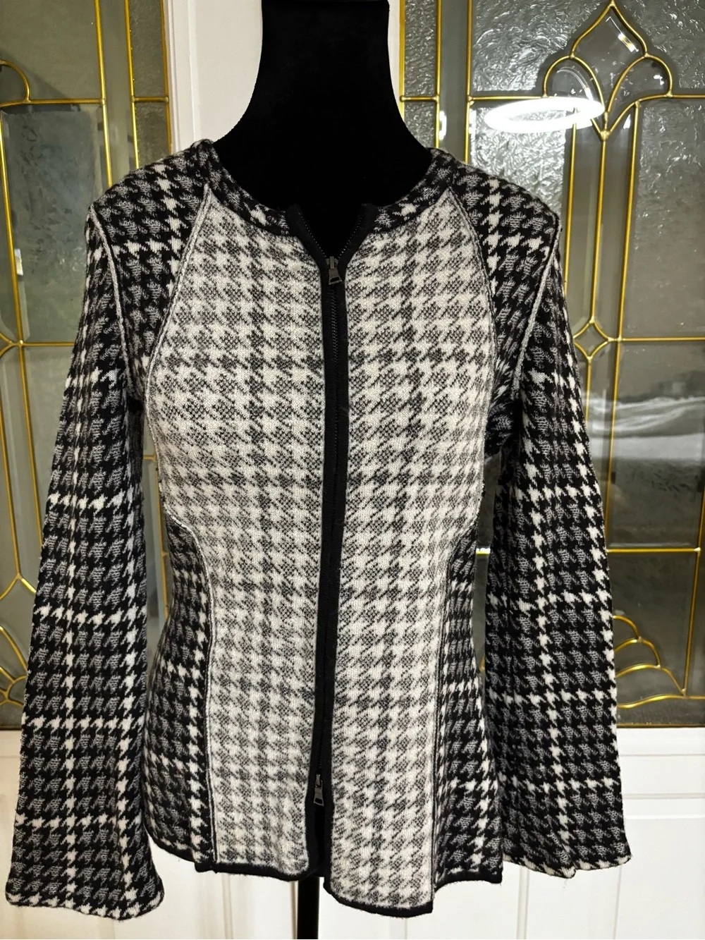 BCBGMaxAzria Black & White Houndstooth Zip Jacket